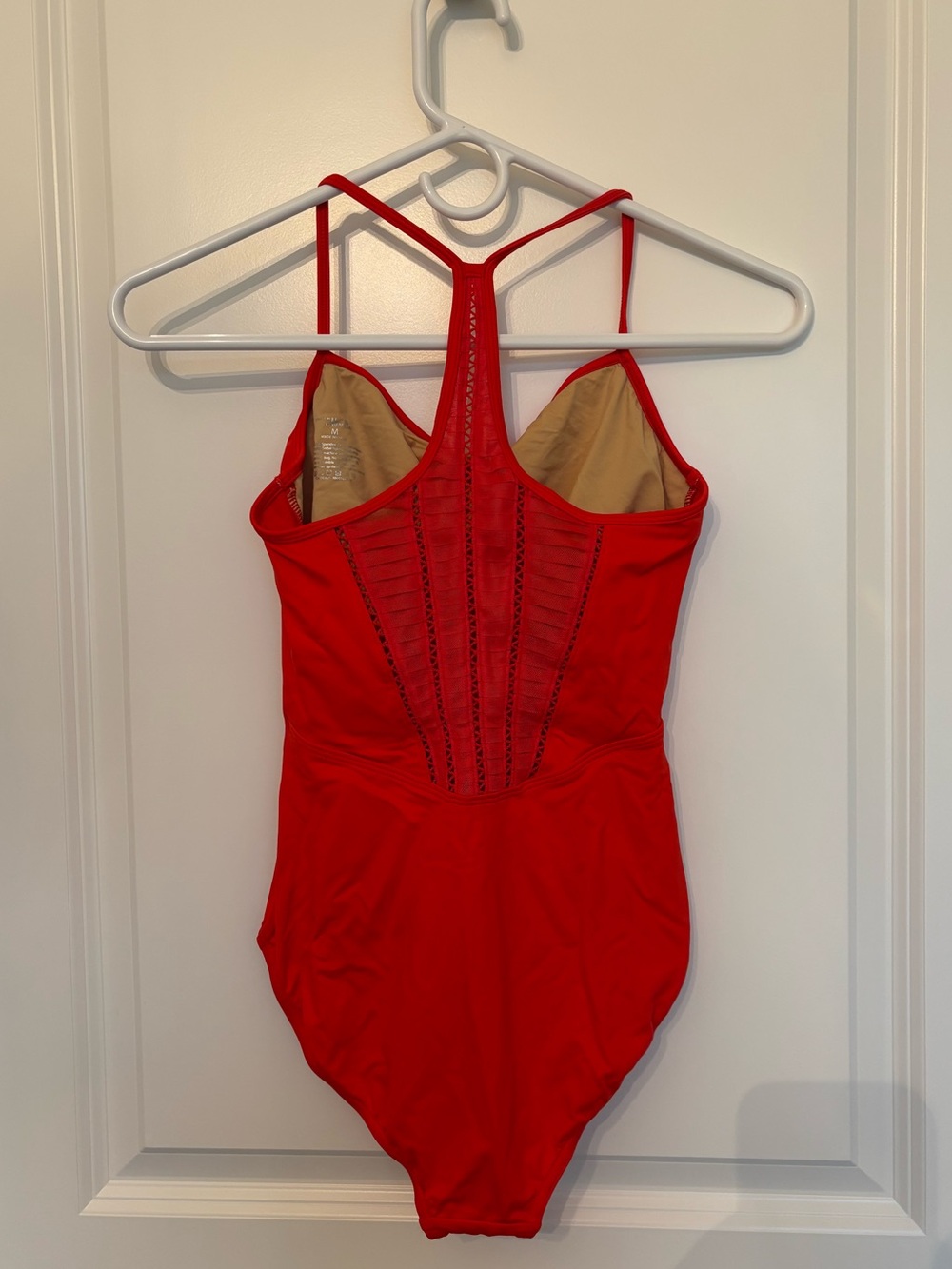 Coral Red Mirella Leotard with Mesh Back Adult M